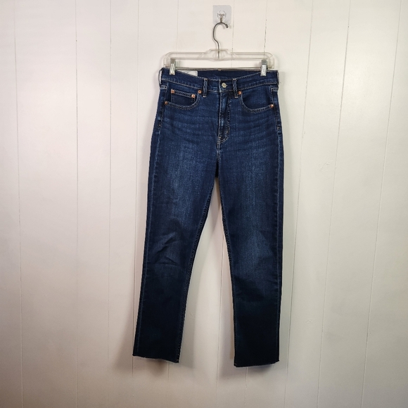 Gap Vintage Slim High Rise Jeans Cropped Ankle Raw Hem Stretch Dark Wash Size 29 - Picture 2 of 12